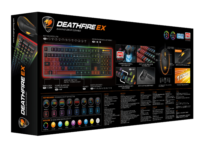 Cougar Combo Keyboard Deathfire Ex Hybrid. 8 Color Backlight Mice Adns 5050 2000 Dpi