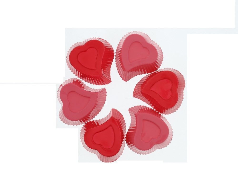 طقم عدد 6 كؤوس فطائر على شكل قلب أحمر ووردي