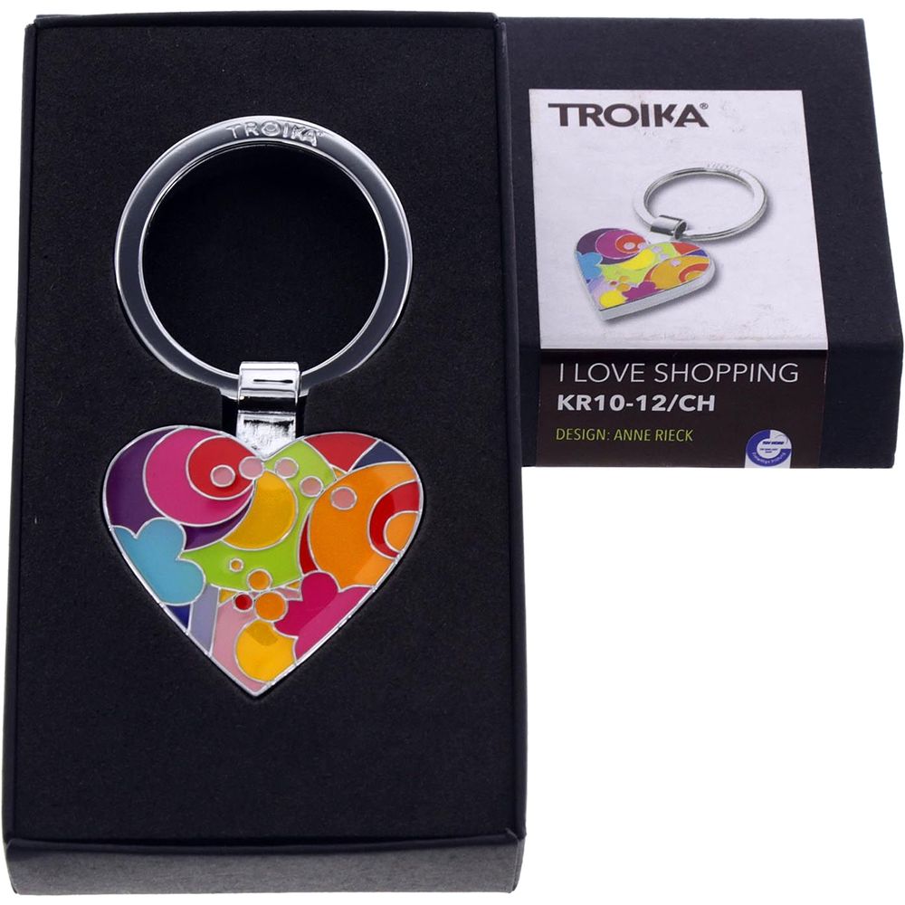 حلقة مفاتيح ترويكا بتصميم شكل قلب مع شكل مميز لعربة التسوق