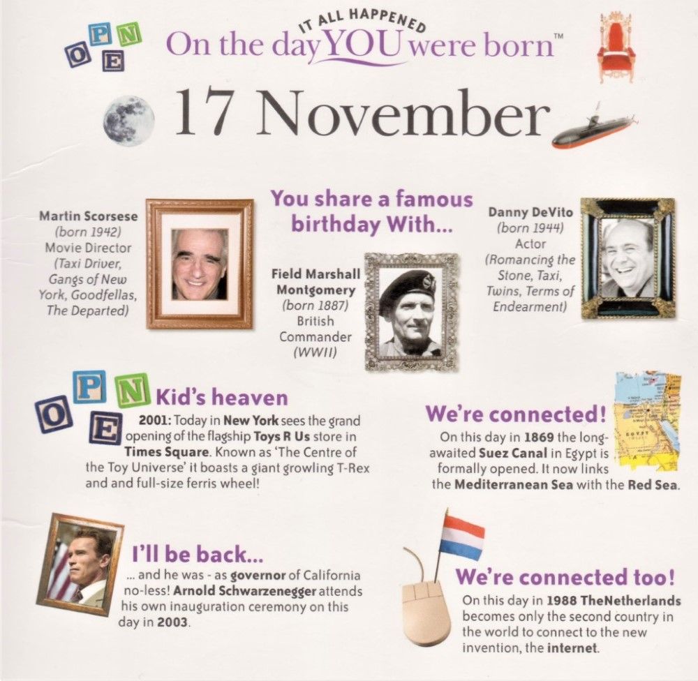 17 November Day You Were Born Card