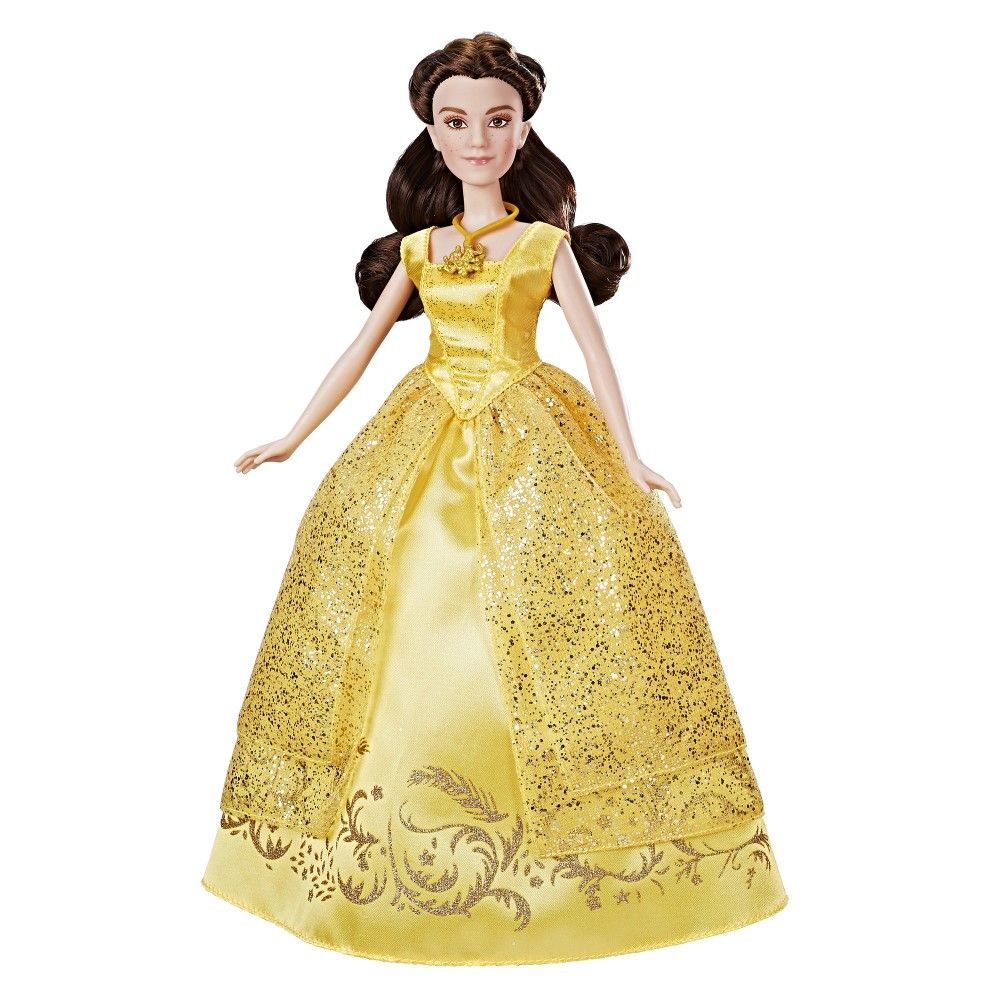 مجسم شخصية الأميرة بيلا من ديزني من فيلم الجميلة والوحش ترتدي فستان إنتشانتينج ميلوديز.