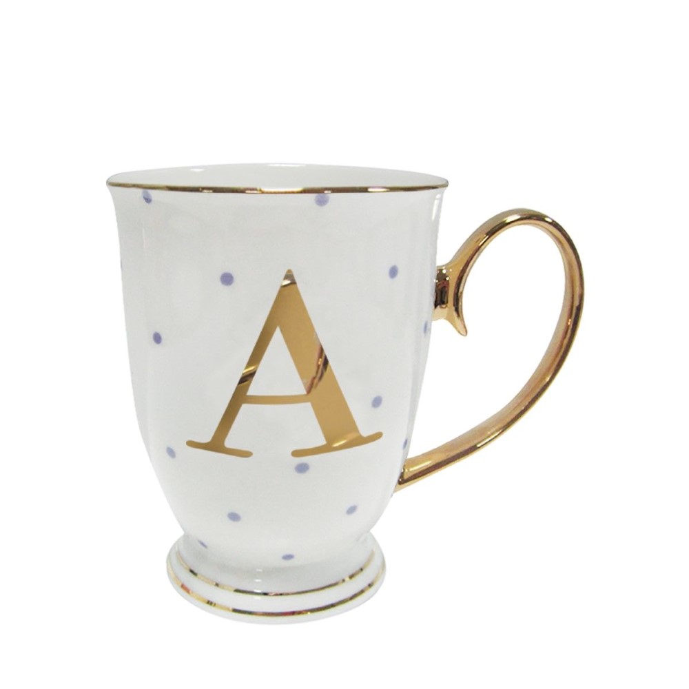 Alphabet Spotty Metallic Mug Letter A Gold with Lilac Spots