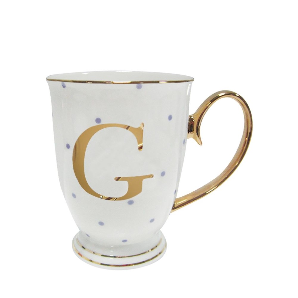 Alphabet Spotty Metallic Mug Letter G Gold with Lilac Spots