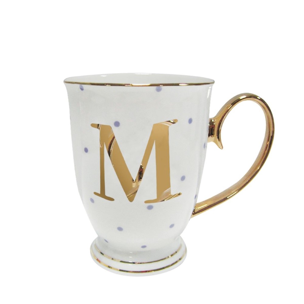 Alphabet Spotty Metallic Mug Letter M Gold with Lilac Spots
