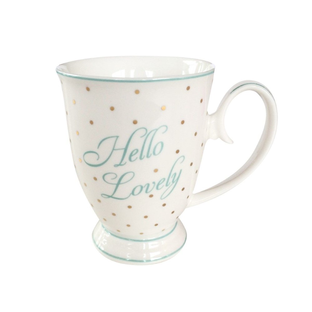Hello Lovely Mug with Polka Dots Gold and Mint