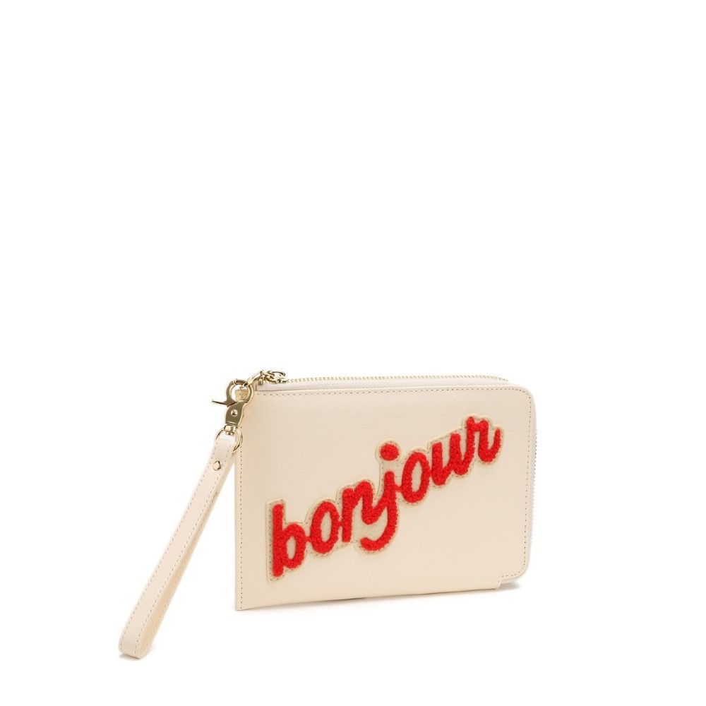 حقيبة أدوات تجميل باللون الأحمر وتصميم Bonjour باللون الكريمي من جيتواي