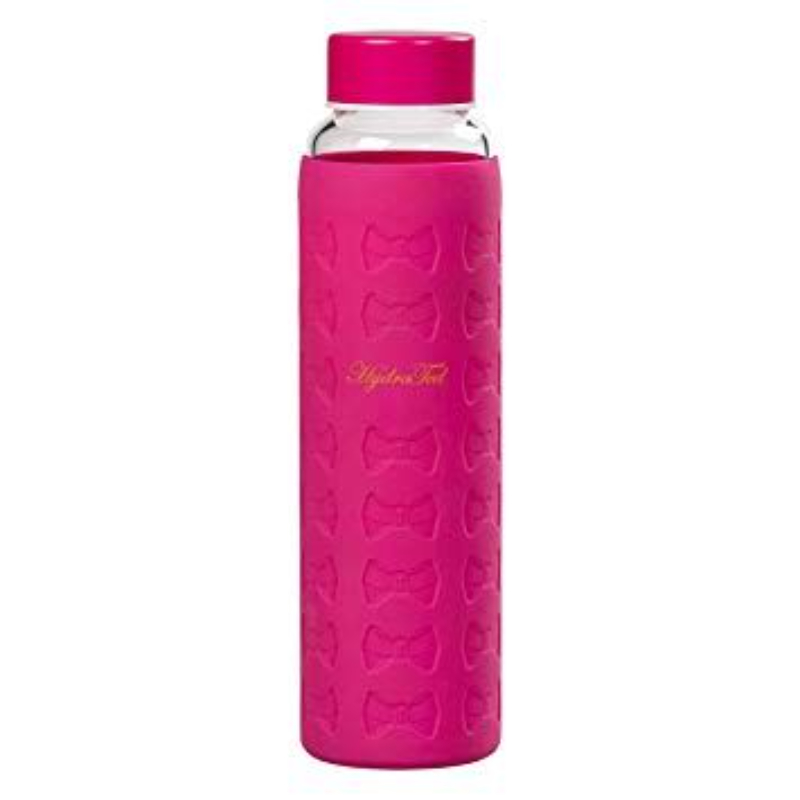 زجاجة للمياه مصنوعة من الزجاج مغلفة بحافظة من السيليكون باللون الوردي الجذاب منتيد بيكر
