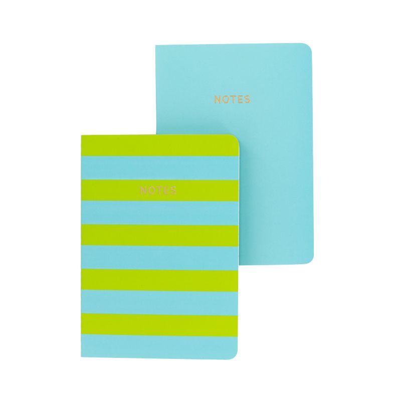 Go Stationery Colourblock Teal/Lime Stripe A6 Set of 2 Notebooks