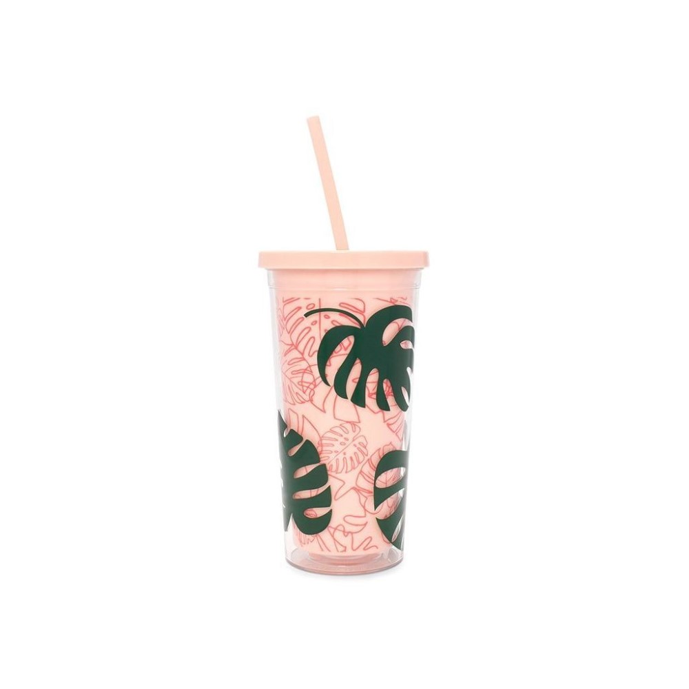 Sip Sip Tumbler With Straw Monstera