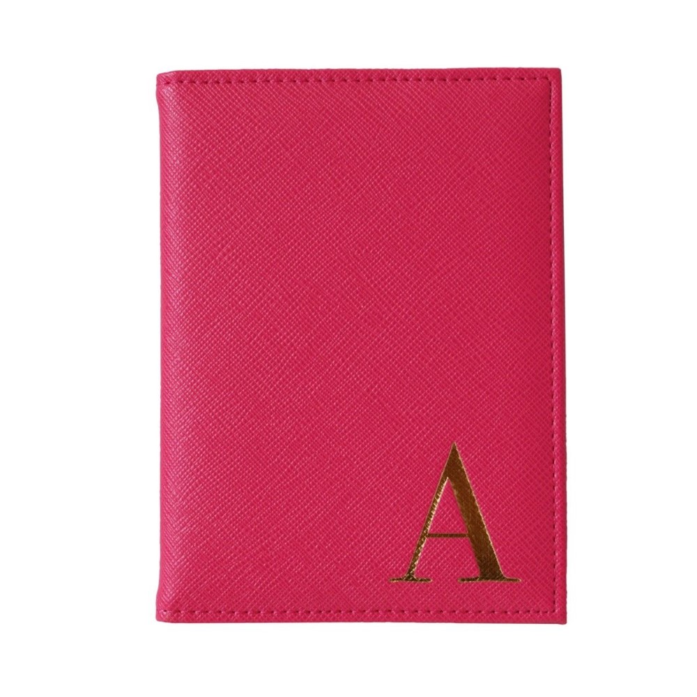 Monogram Passport Cover Fuchsia with Gold Letter A