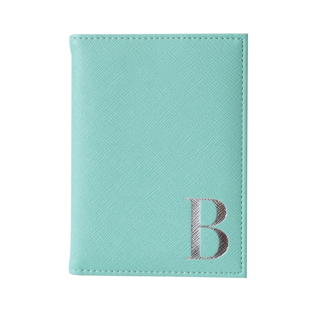 Monogram Passport Cover Mint with Silver Letter B