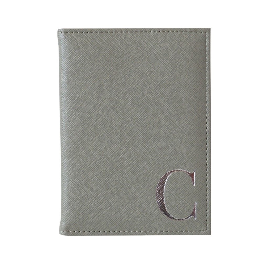 Monogram Passport Cover Grey with Silver Letter C