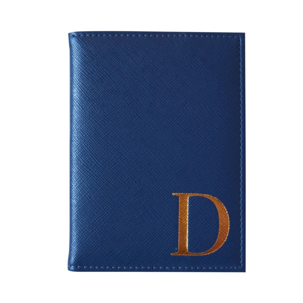 Monogram Passport Cover Navy With Gold Letter D