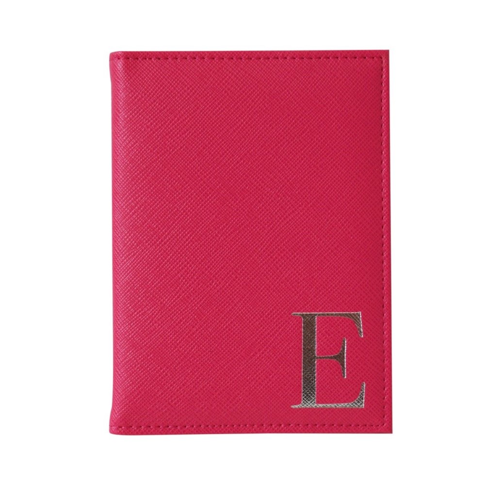 Monogram Passport Cover Fuchsia with Silver Letter E
