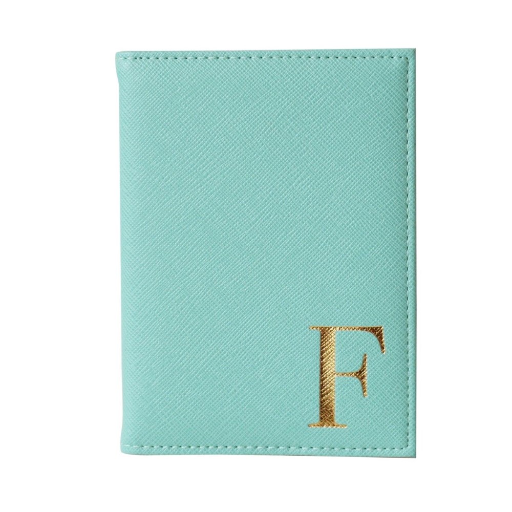 Monogram Passport Cover Mint with Gold Letter F