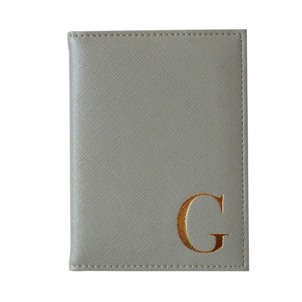 حافظة جواز سفر أحادية الحرف باللون الرمادي- حرف G ذهبي