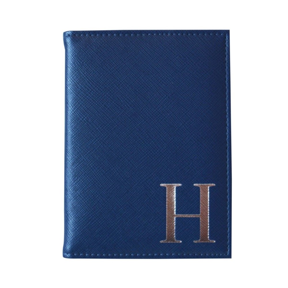 Monogram Passport Cover Navy with Silver Letter H