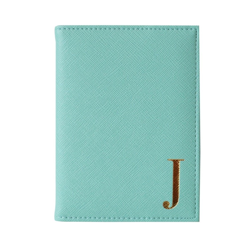 Monogram Passport Cover Mint with Gold Letter J