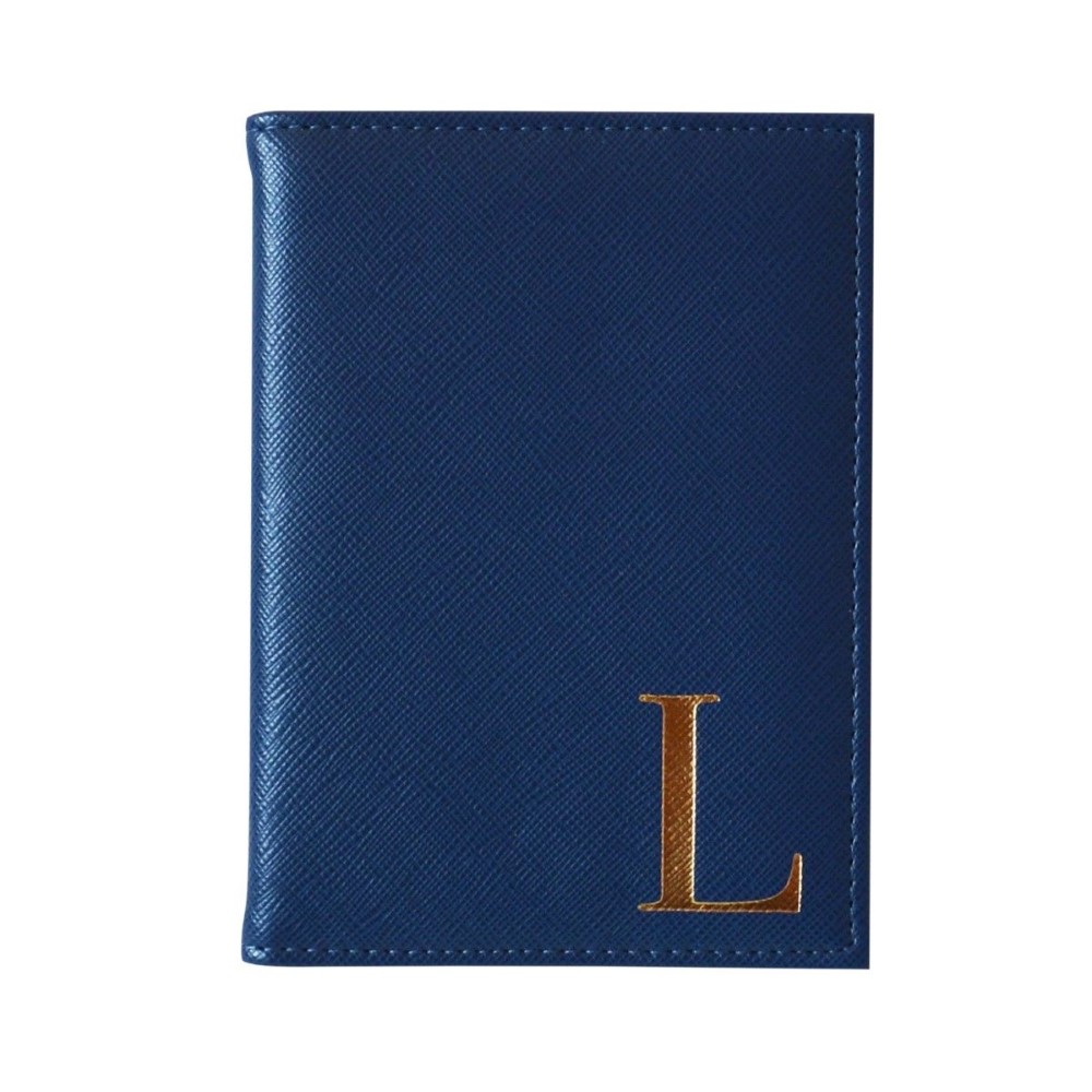 Monogram Passport Cover Navy With Gold Letter L