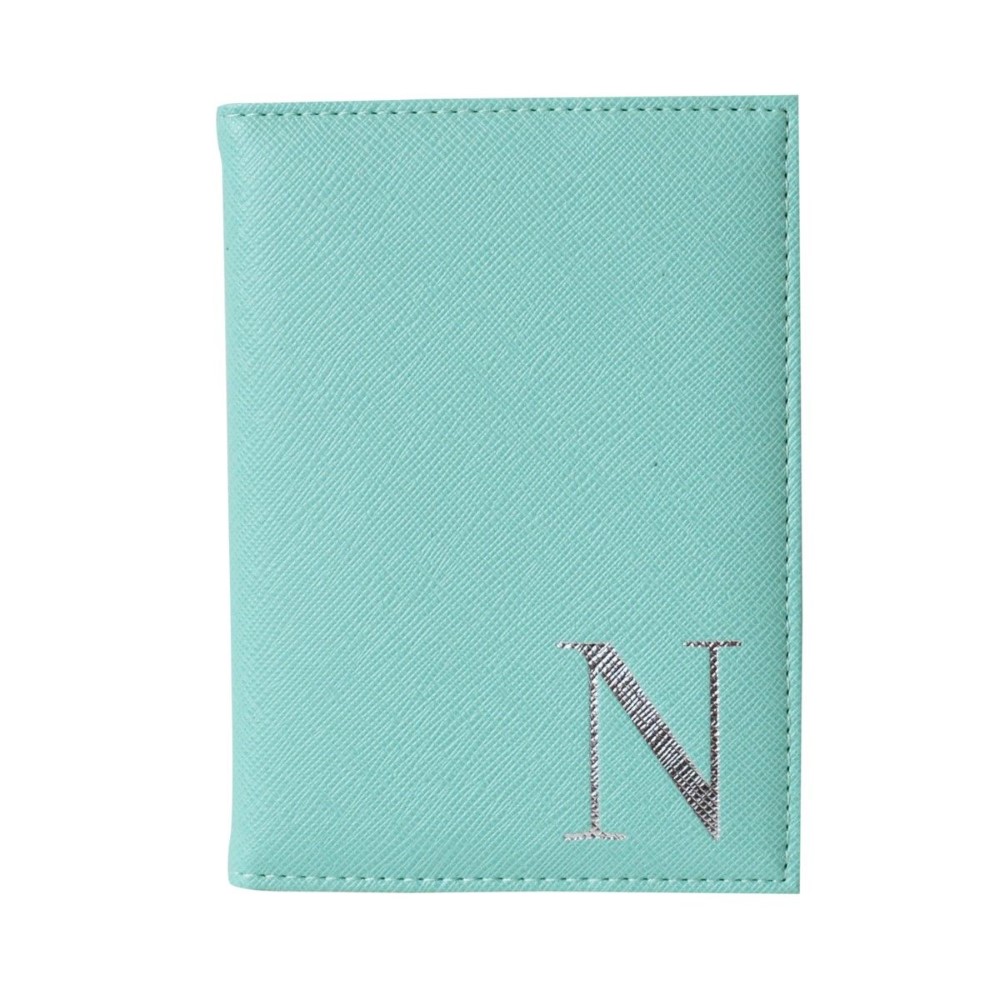 Monogram Passport Cover Mint with Silver Letter N