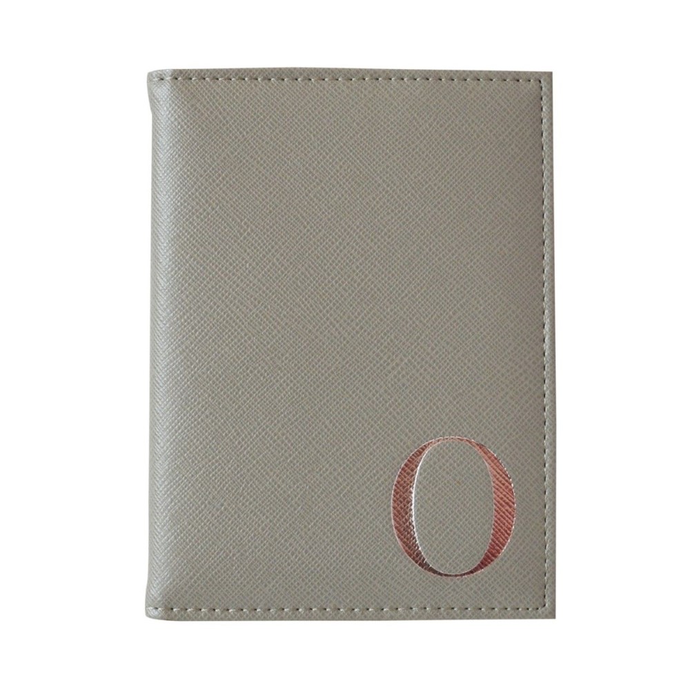 Monogram Passport Cover Grey with Silver Letter O