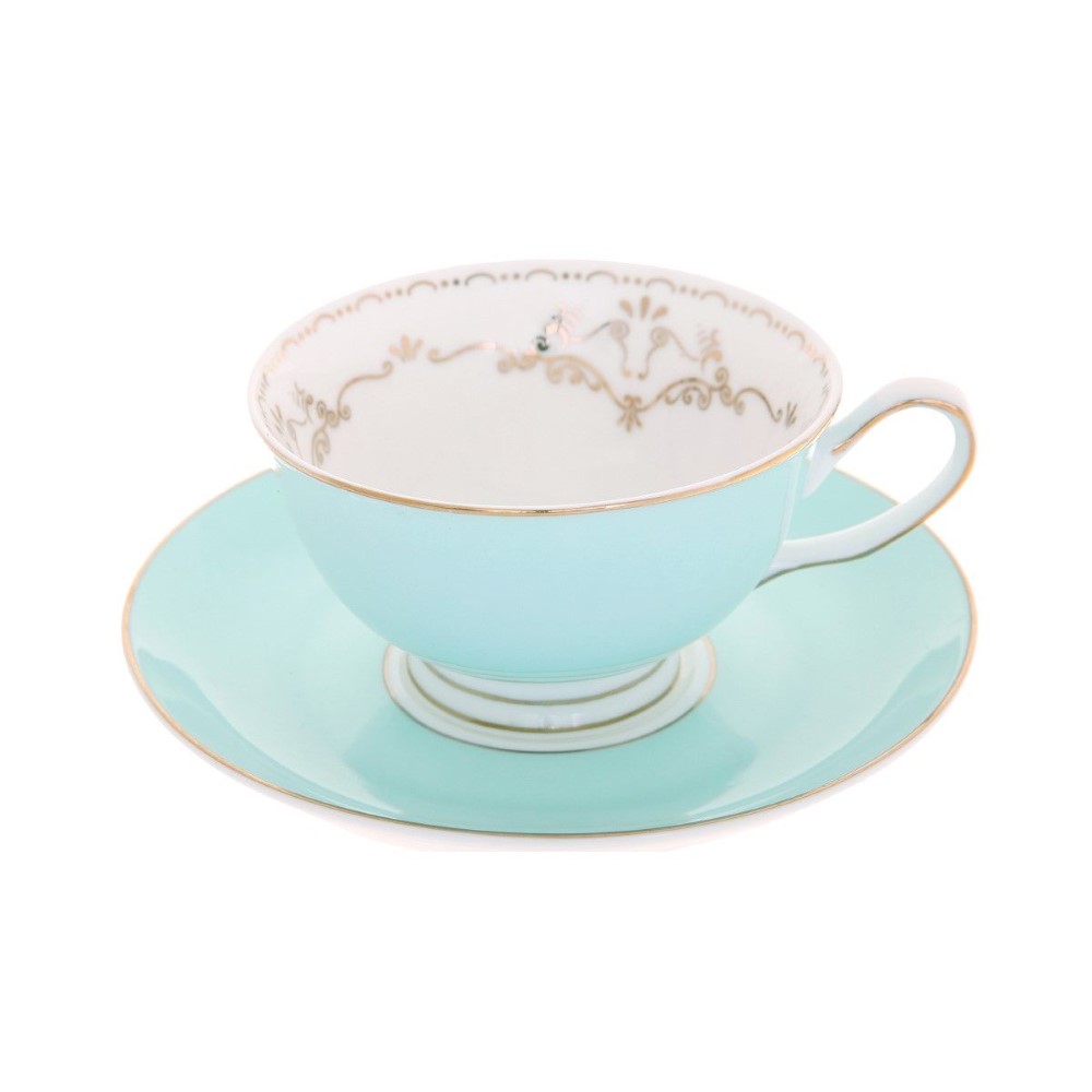 Miss Darcy Bird Teacup And Saucer Mint And Gold