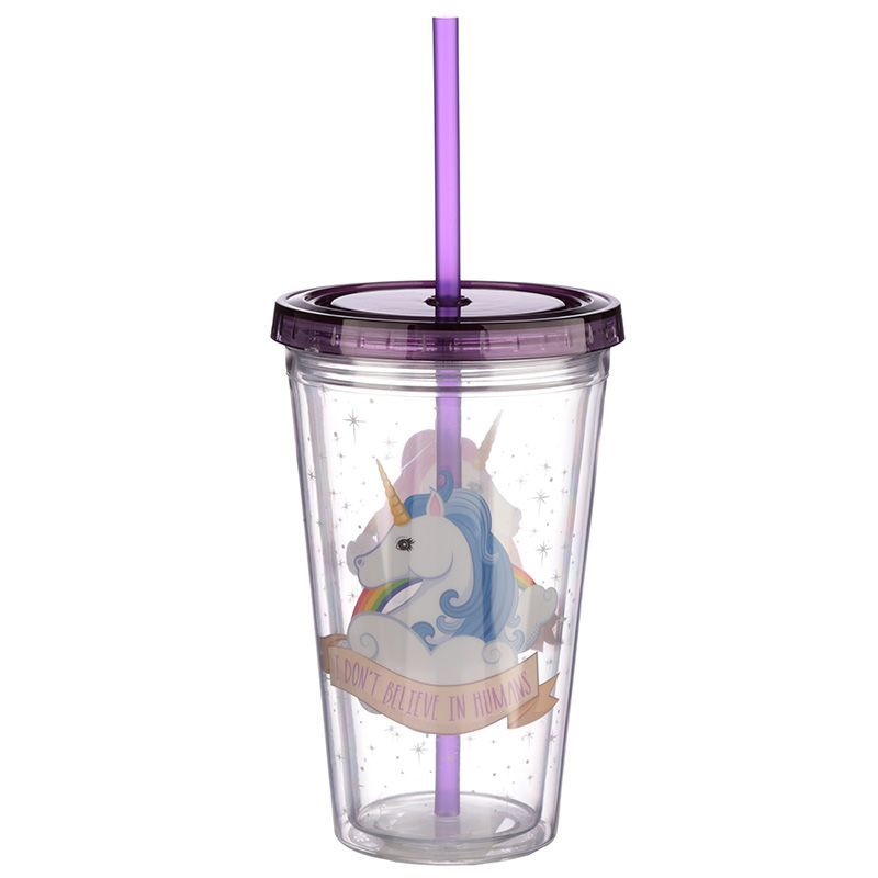 Funky Unicorn Double Walled Cup With Lid And Straw