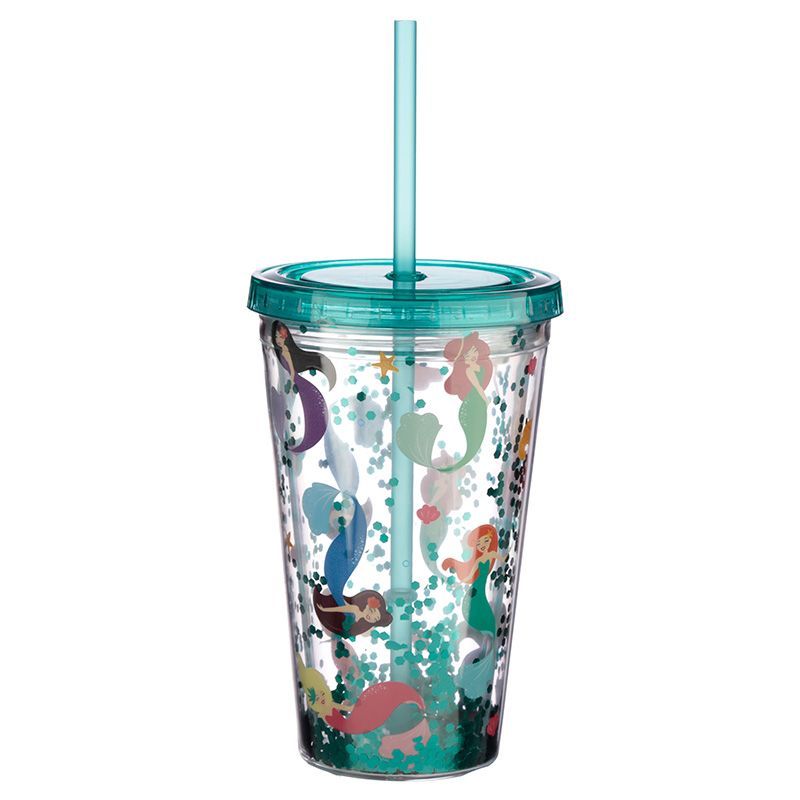 Cute Mermaid Double Walled Cup With Lidand Straw