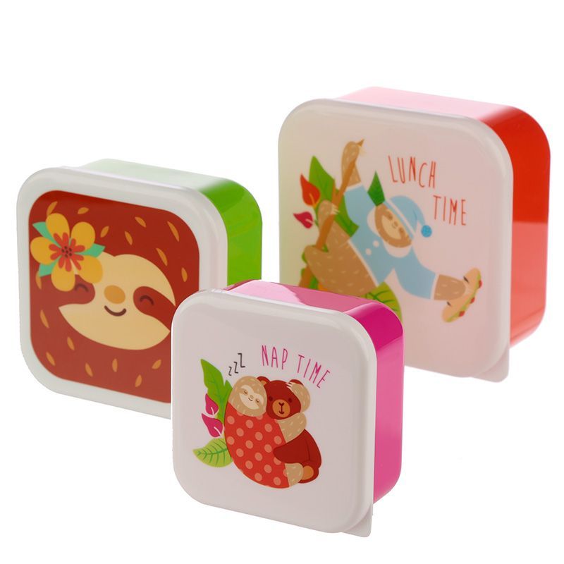 Fun Sloth Design Set of 3 Plastic Lunchboxes