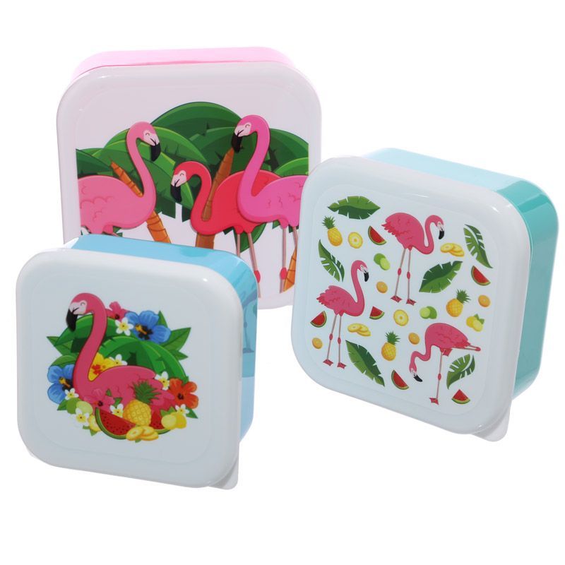 Fun Flamingo Design Set Of 3 Plastic Lunch Boxes