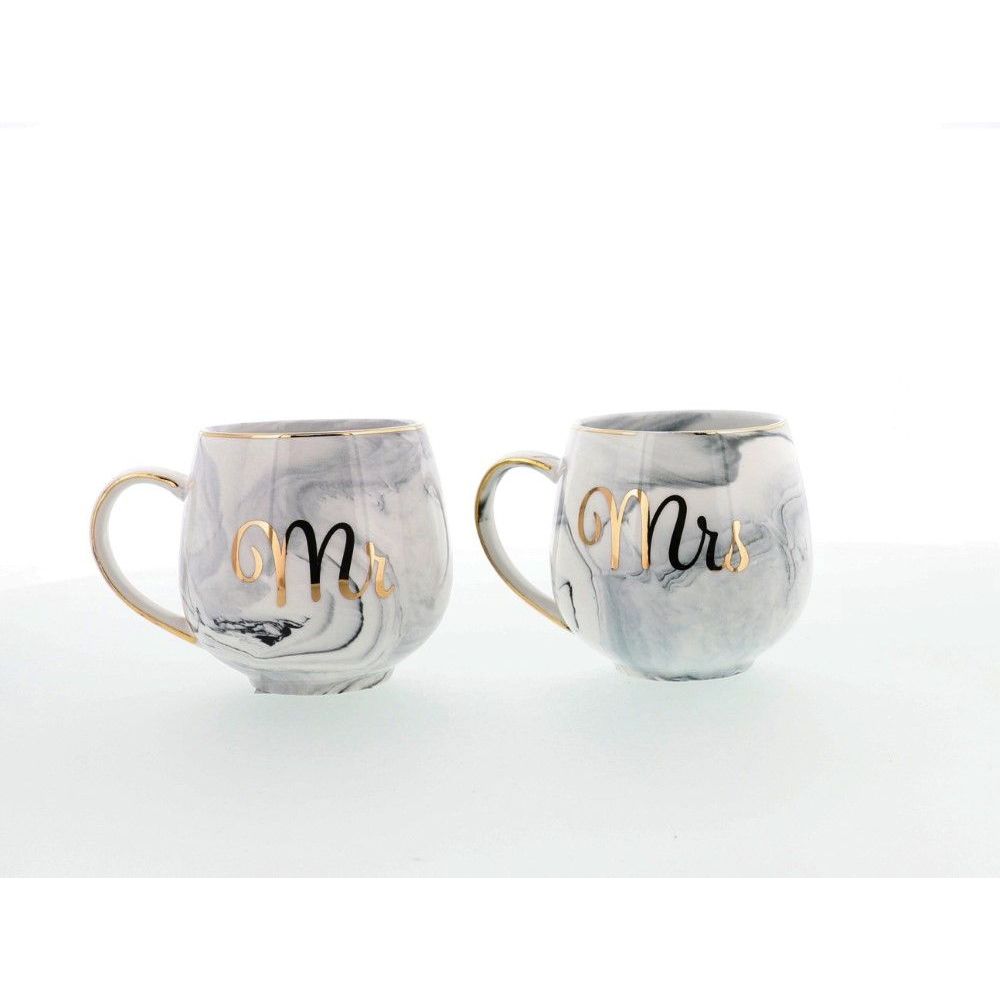 Marble Mr & Mrs Mugs Set Of 2