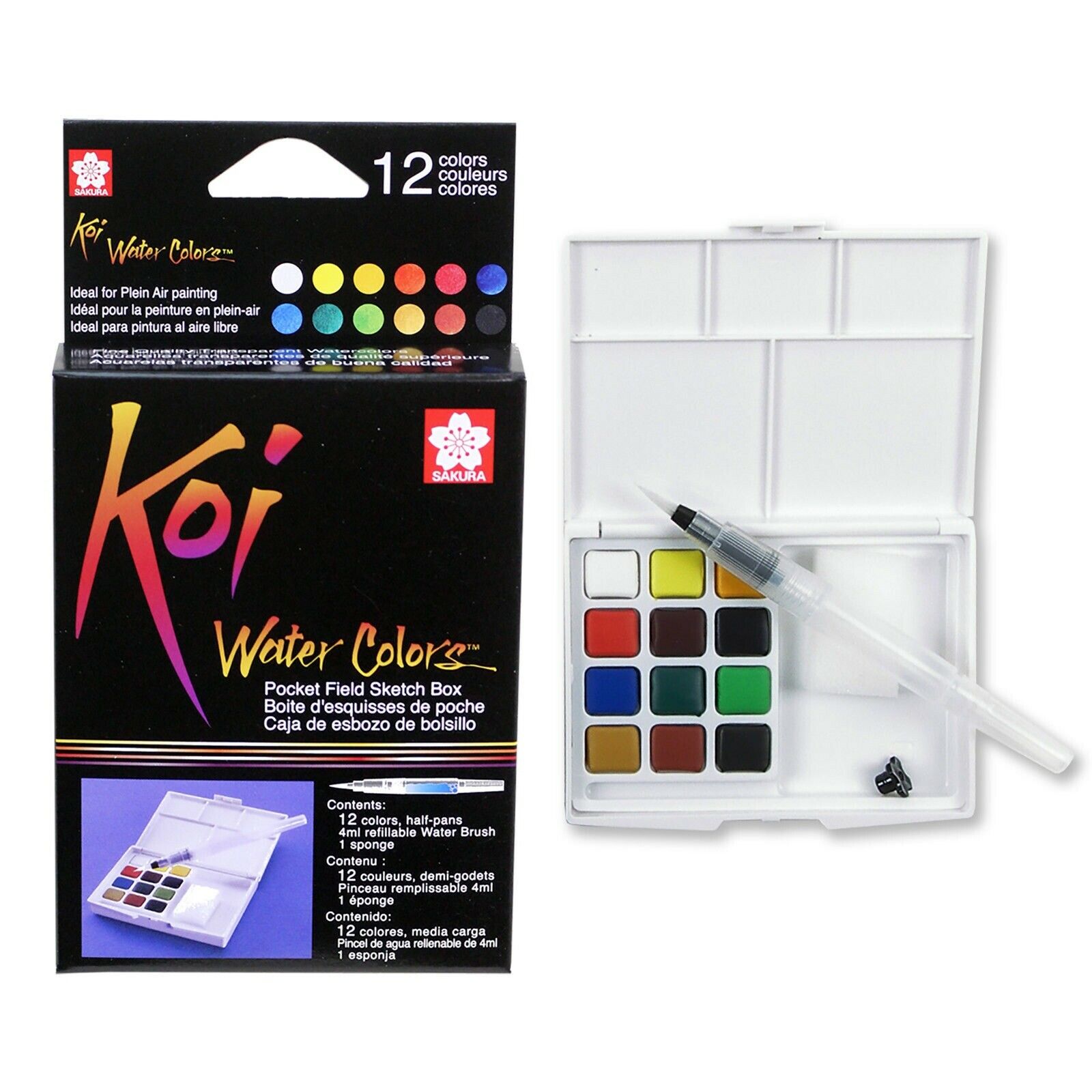 Koi Water Colors Pocket Field Sketch Box W/ Brush