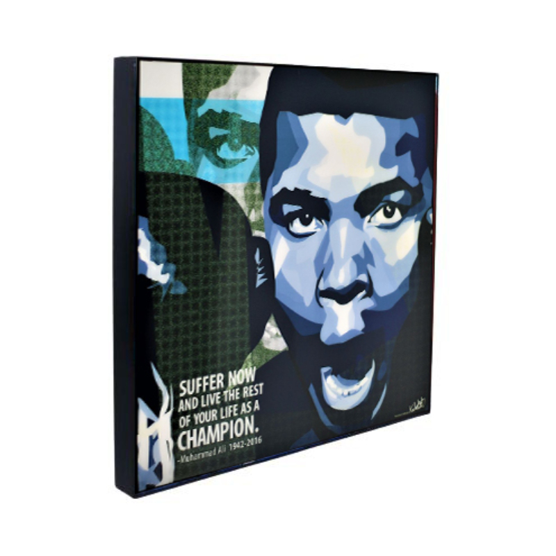 Famous Pop Art Muhammad Ali Ver1 25cm x 25cm Plywood and Laminate Wall Frame