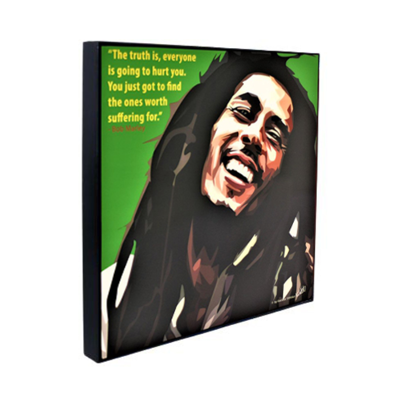 Famous Pop Art Bob Marley Green 25cm x 25cm Plywood and Laminate Wall Frame
