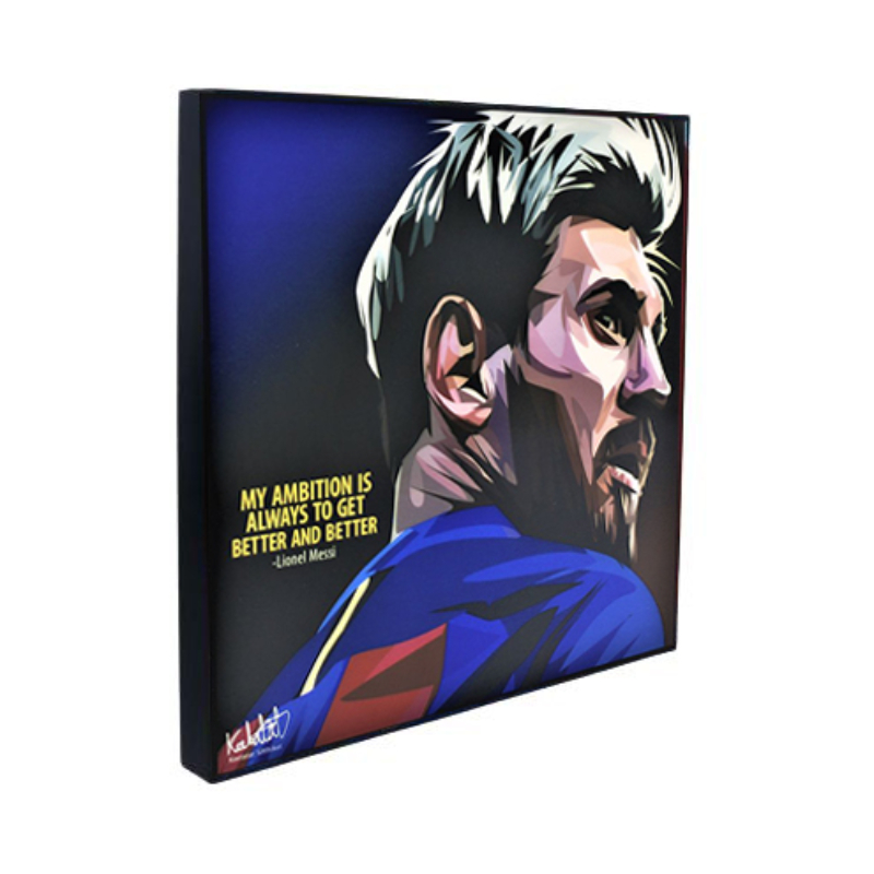 Famous Pop Art Messi My Ambition 25cm x 25cm Plywood and Laminate Wall Frame