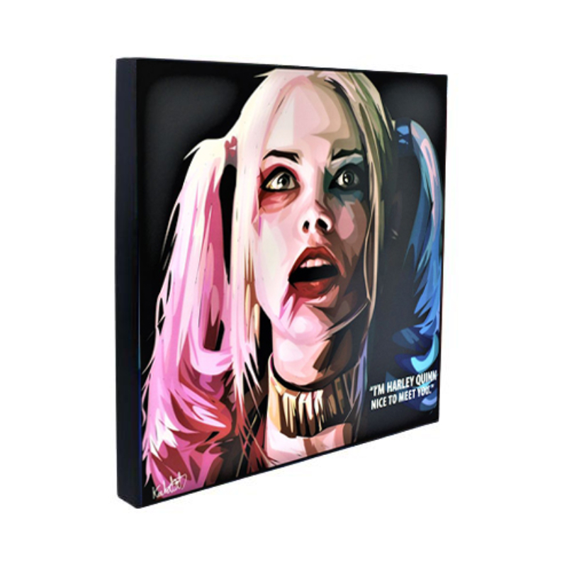 Famous Pop Art Harley Quinn Ver2 Black 25cm x 25cm Plywood and Laminate Wall Frame