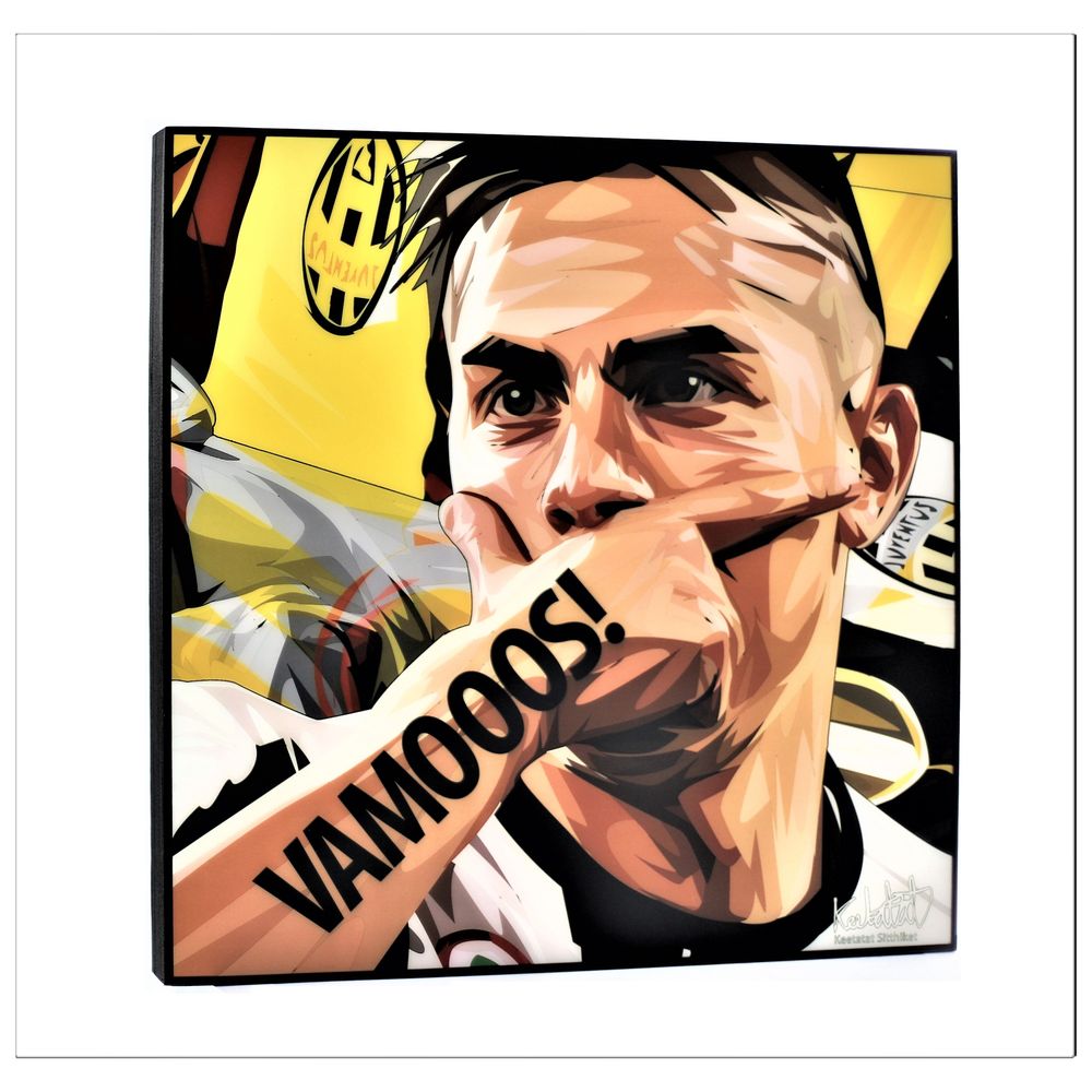 Famous Pop Art Paulo Dybala 25cm x 25cm Plywood and Laminate Wall Frame