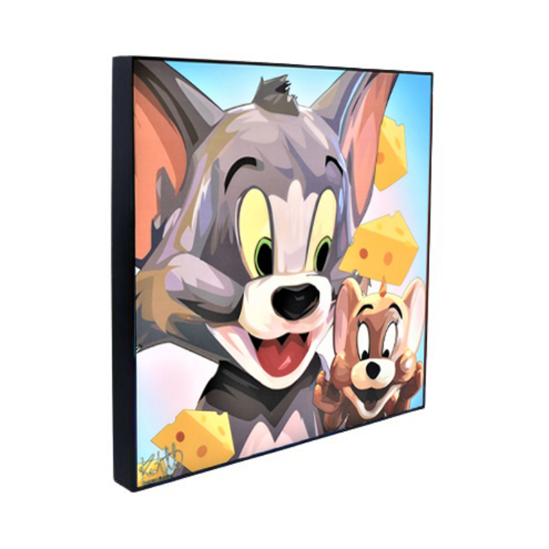 Famous Pop Art Tom & Jerry 25cm x 25cm Plywood and Laminate Wall Frame