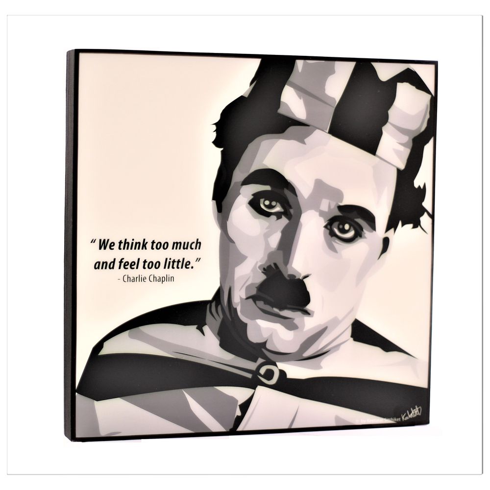 Famous Pop Art Charlie Chaplin Ver1 25cm x 25cm Plywood and Laminate Wall Frame