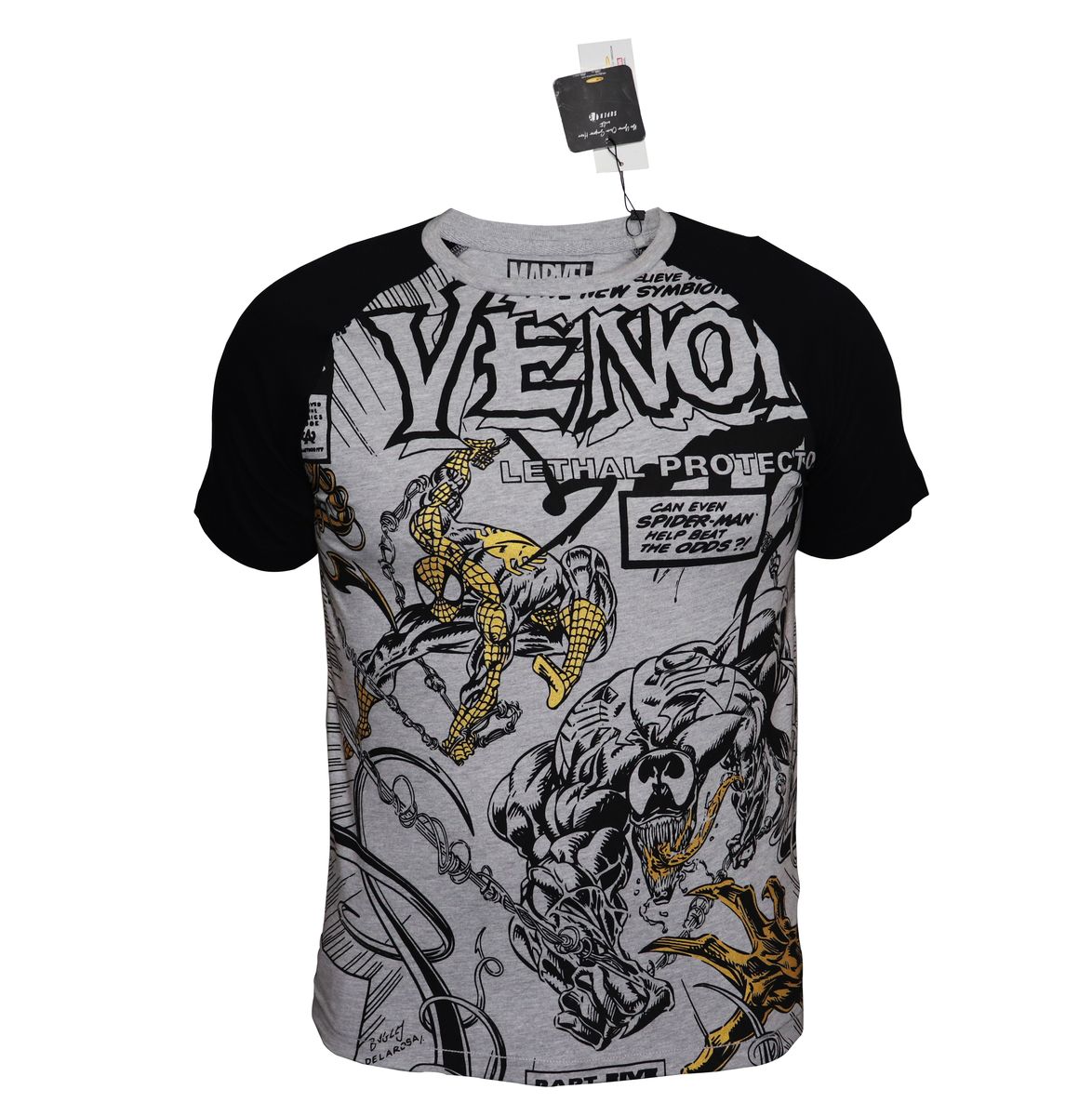arvel Veno Crew Neck Short Sleeve with etallic Print Dark Grey elange