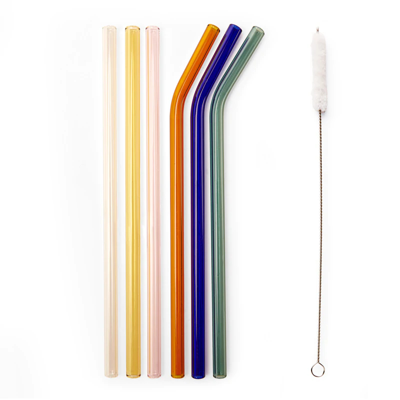 Kikkerland Colored Reusable Glass Straws Set/6