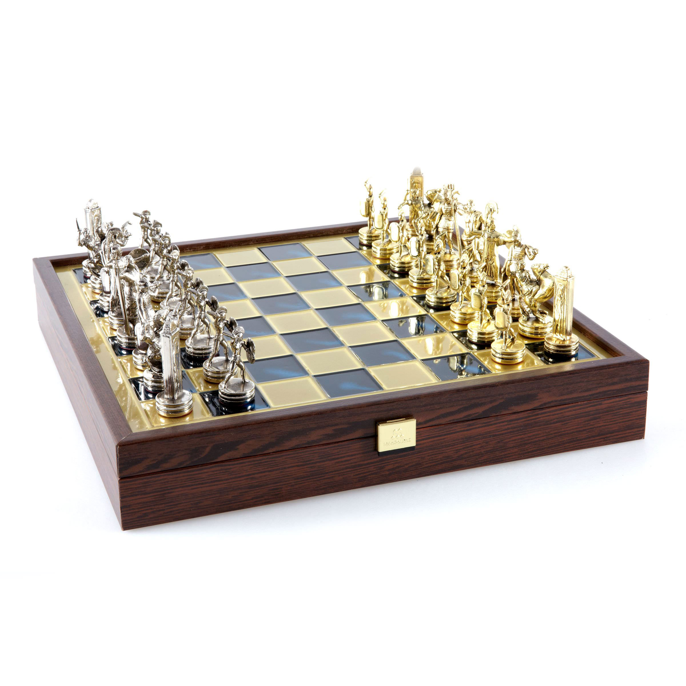 Chess Set - Greek Mythology - Gold - Silver Chessmen - Green Chessboard - Medium