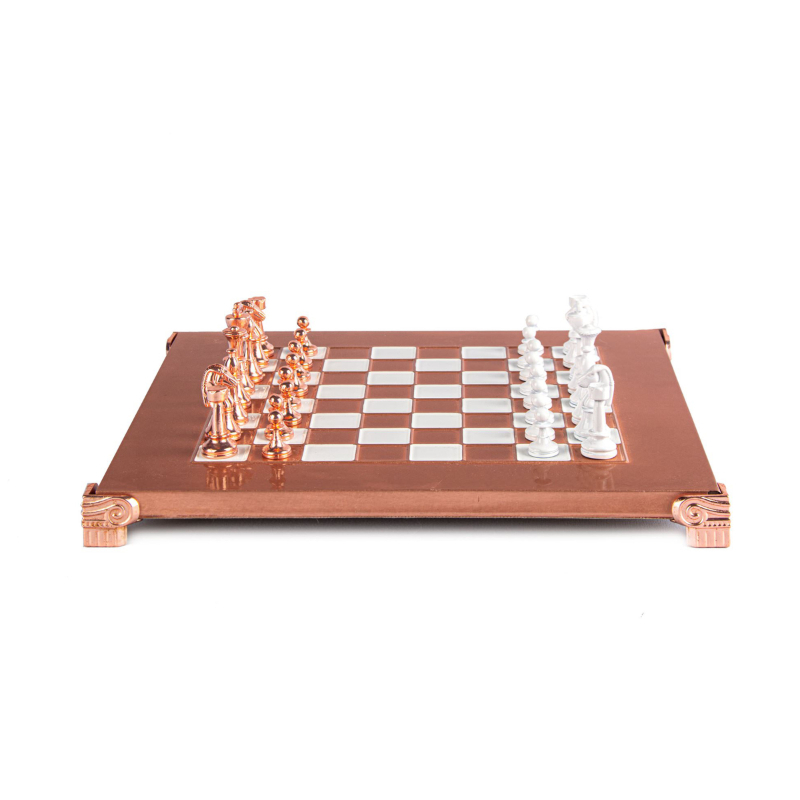 Classic Metal Staunton Chess Set Copper- White Chessmen & 28Cm Copper Chessboard Copper - White Sq