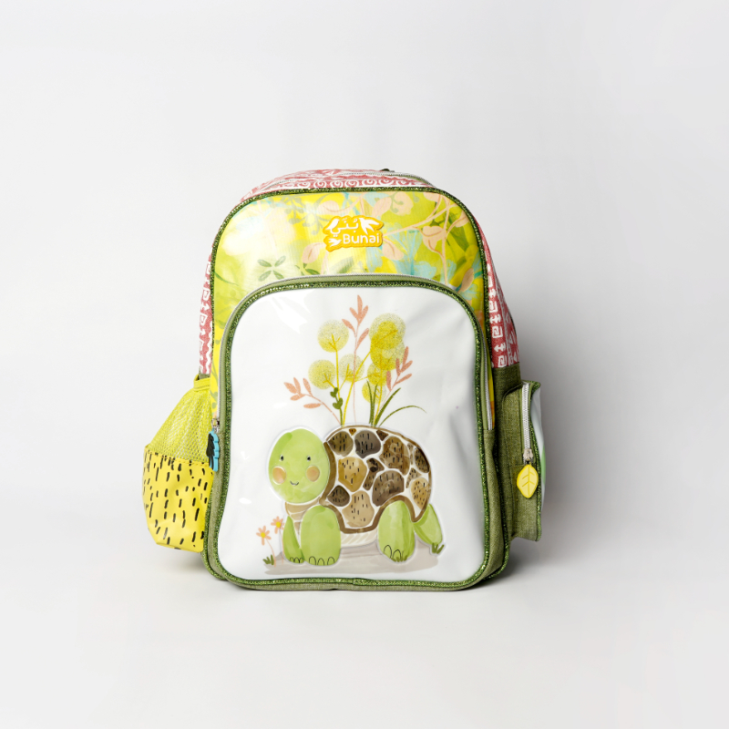 بني حقيبة ظهر للمدرسية مزينة بطبعة السلحفاة للأطفال بألوان متعددة