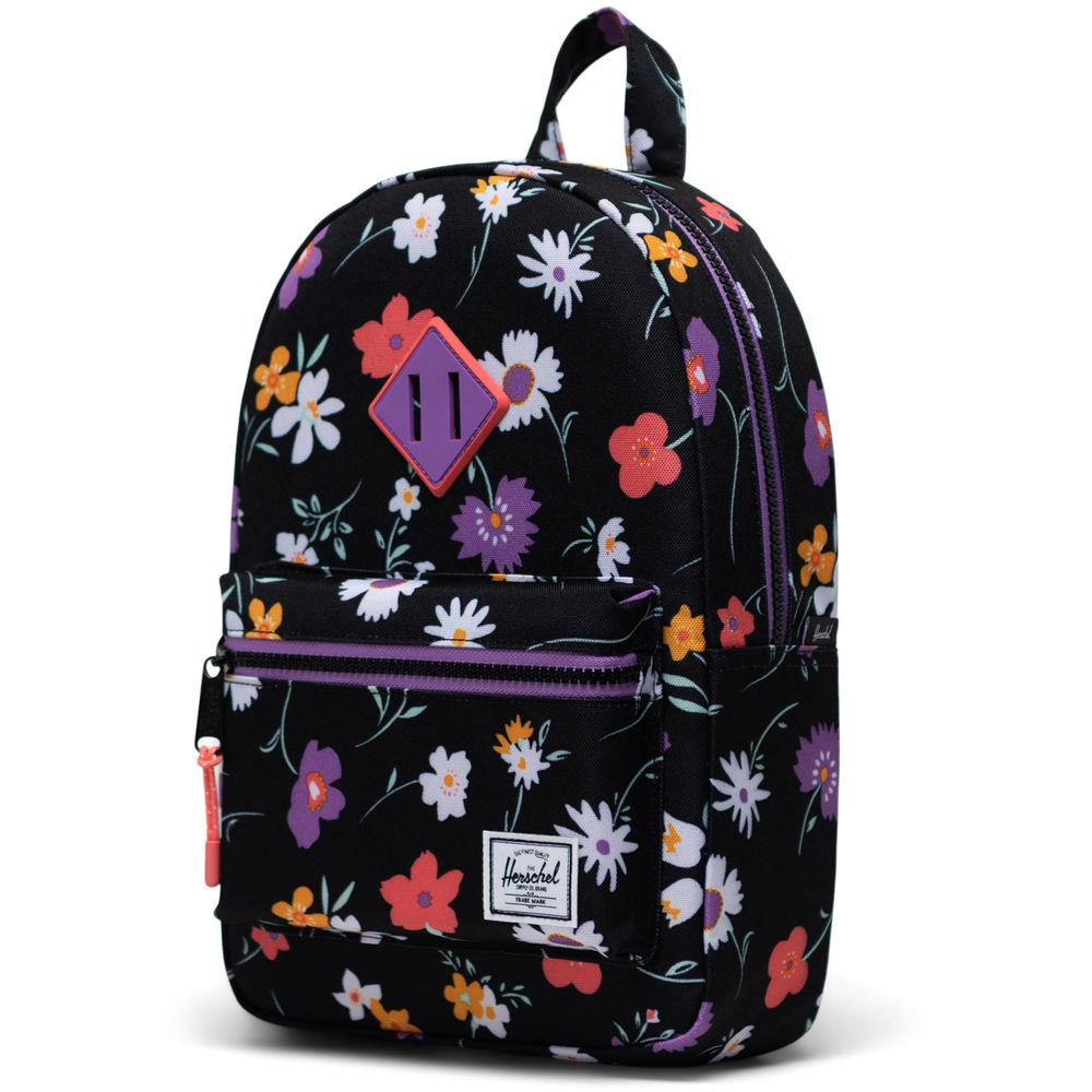 حقائب ظهر هيرشيل المدرسية Hiritage Kids- لون أسود مع الزهور