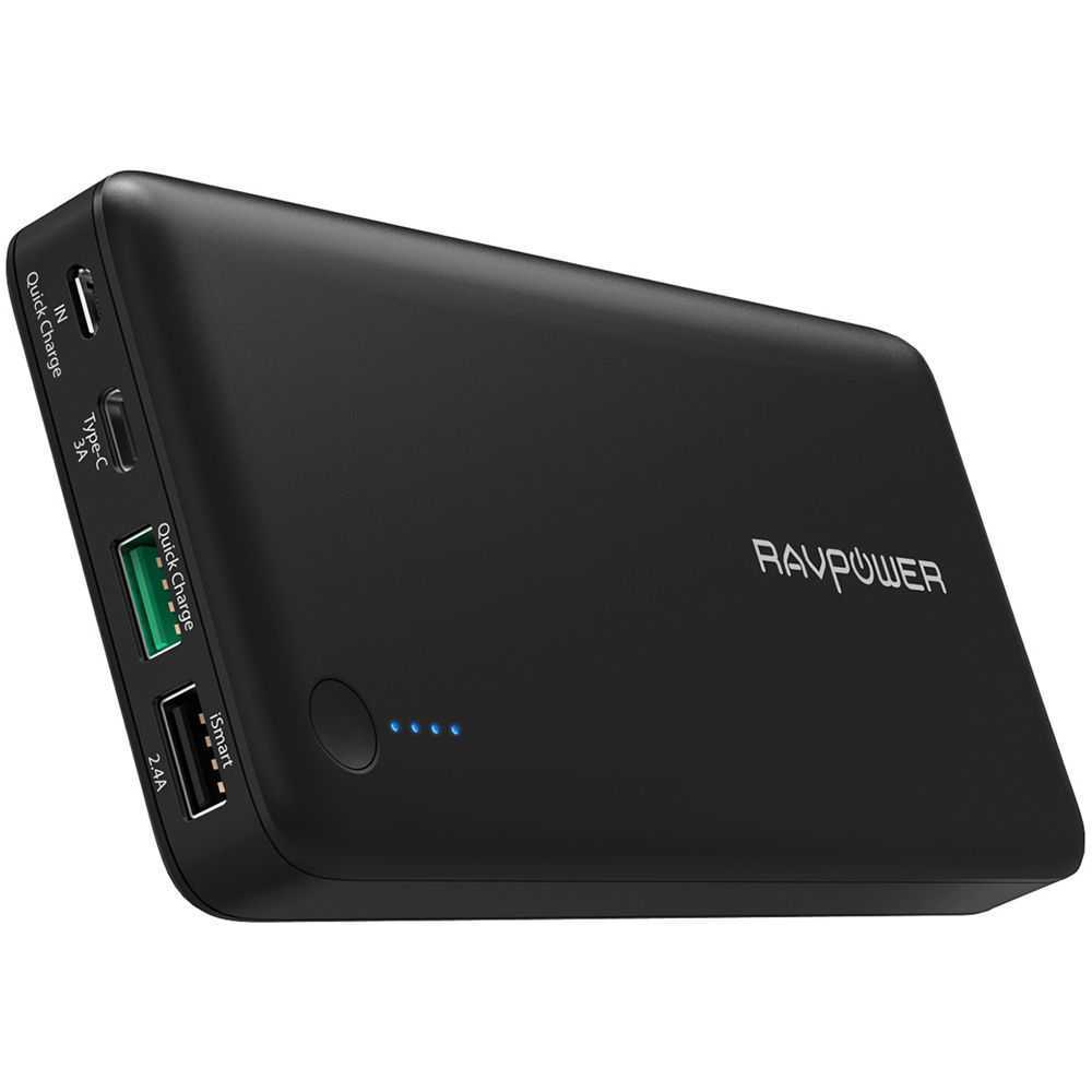 Ravpower USB C Power Bank 20100 Portable Charger with QC 30 Input & Output Type C Battery Pack Black