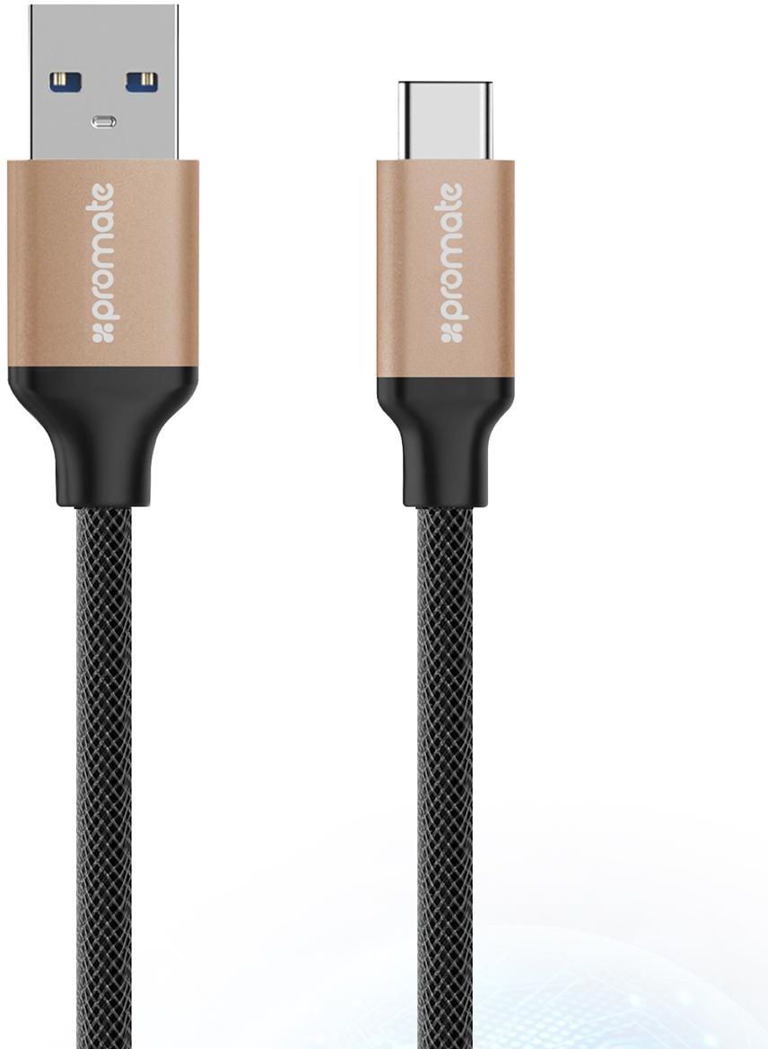 Promate USB C 3 0 to USB A Data Cable –1 2M – Gold