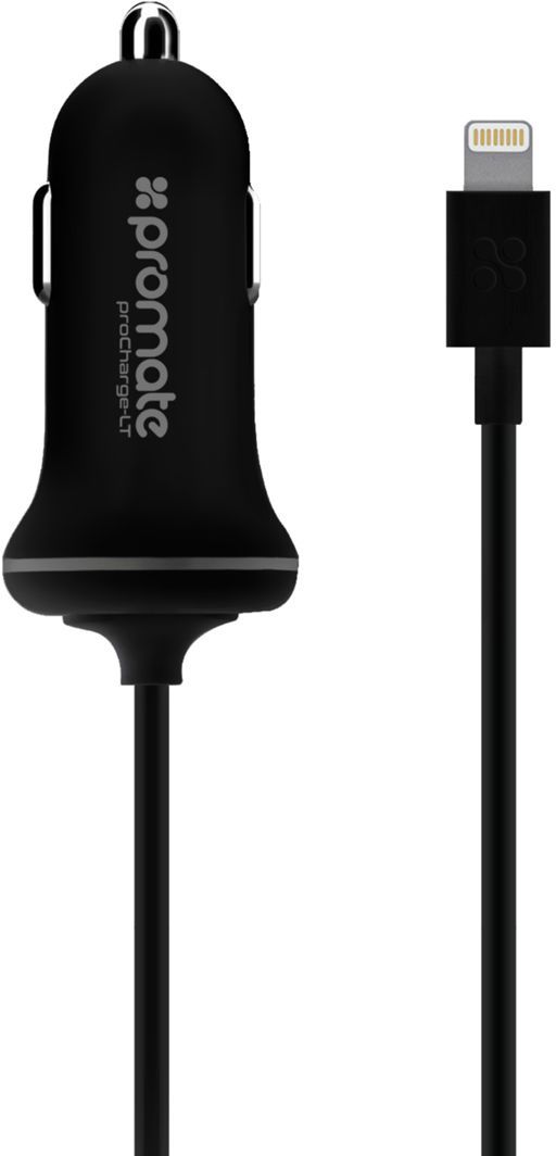 Promate Car Charger With Lightning Cable Black