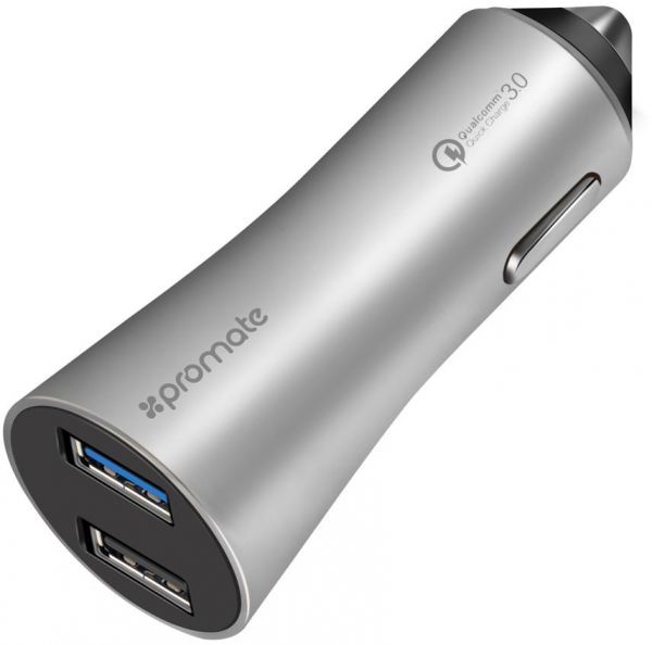 Promate Car Charger Dual Port Qc3 0 Silver