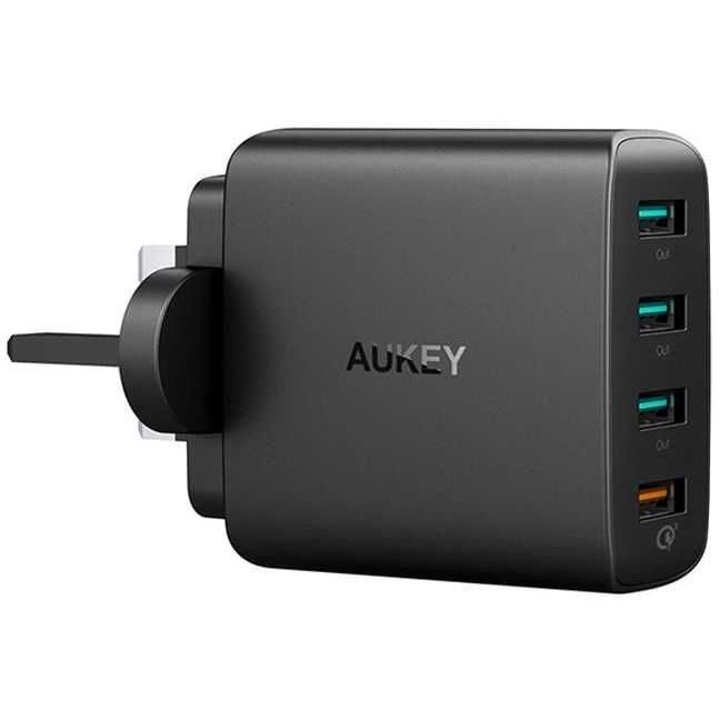 Aukey Wall Charger Qualcomm Quick Charge 3.0 with Aipower 4 Port USB Black